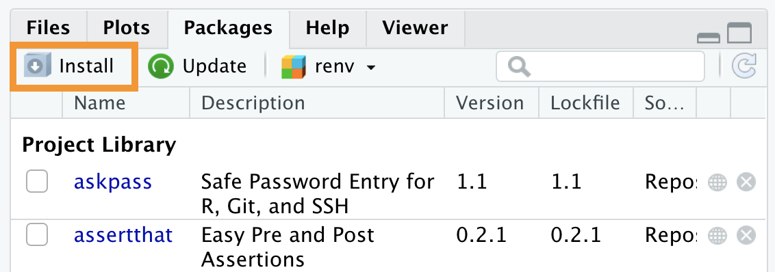 Installing packages via the RStudio interface